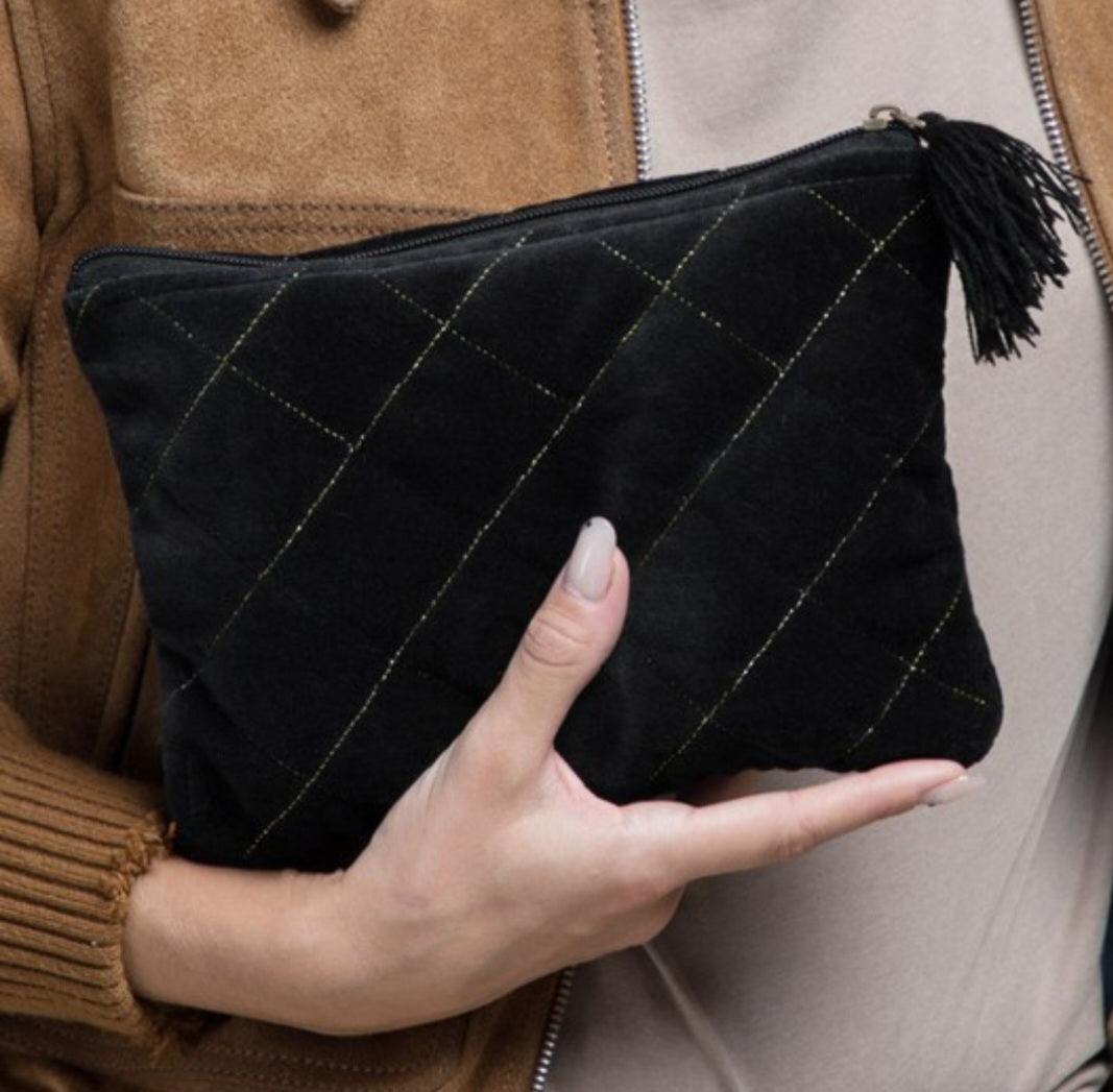 Velvet Metallic Quilted Pouch