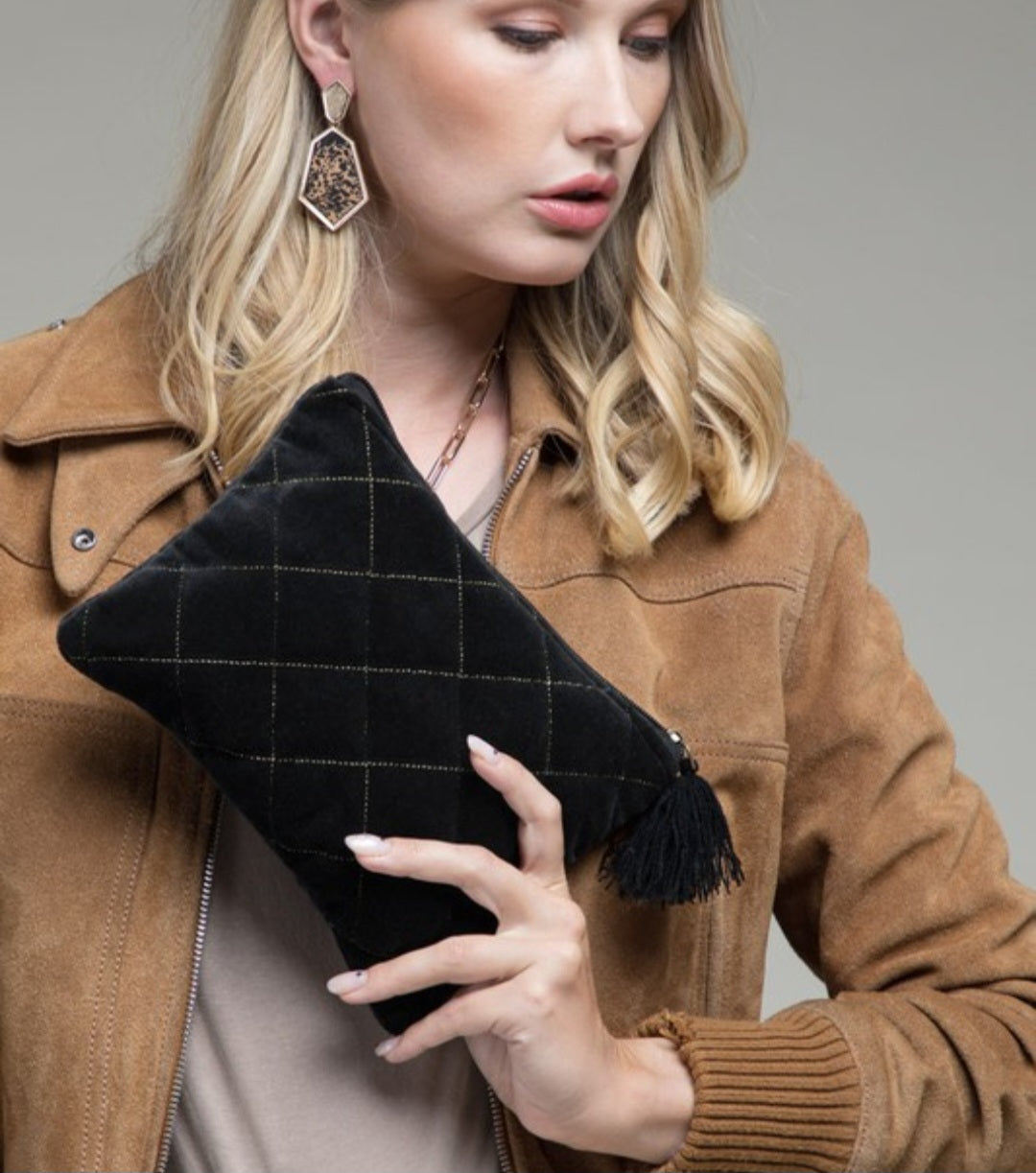 Velvet Metallic Quilted Pouch