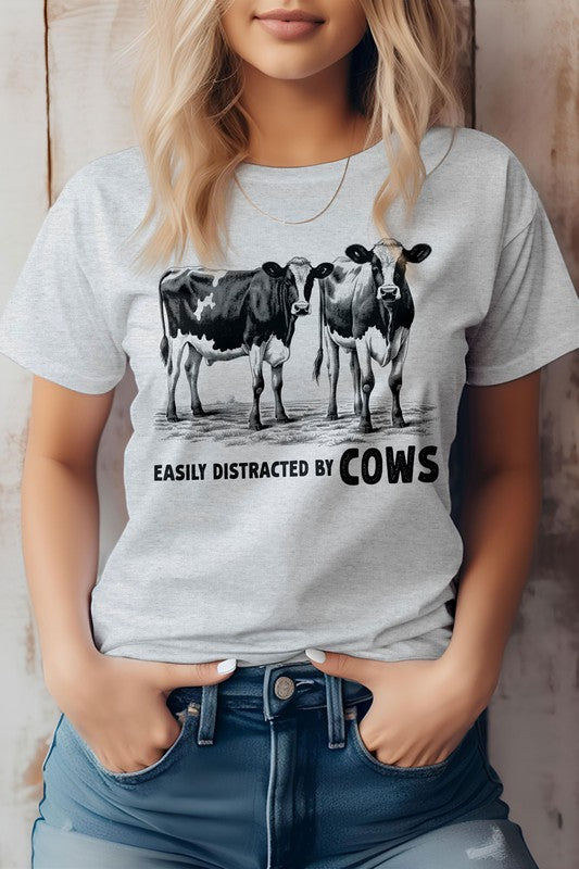 Easily Distracted By Cows, Farm Graphic Tee